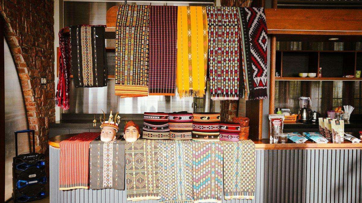 Illustrative image: shop with colourful woven textiles